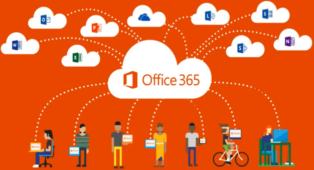 An illustration of students using Office 365.